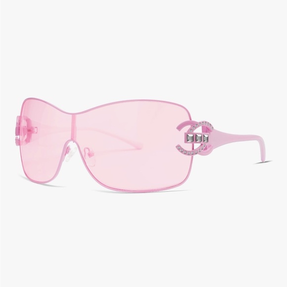 Y2K rhinestone sunglasses with pink lenses and pink arms brand new - Picture 1 of 3